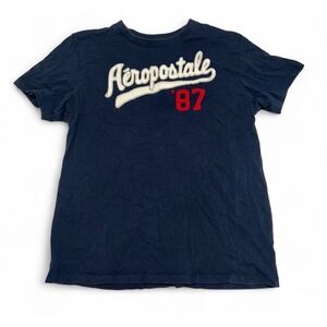 Authentic Brand Mens Navy Blue Short Sleeve Applique Graphic T-Shirt Size Large